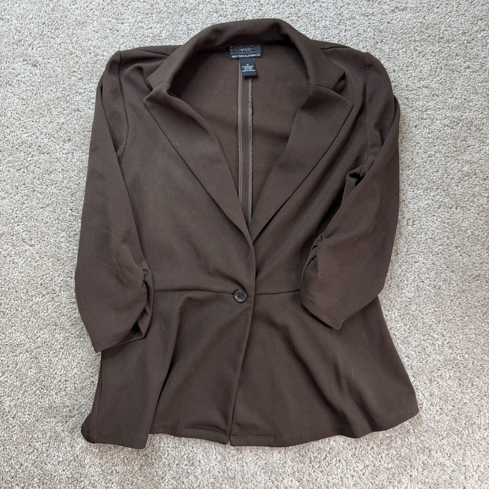 New York Clothing Co. Blazer Jacket Womens M Brown Knit One Button Stretch